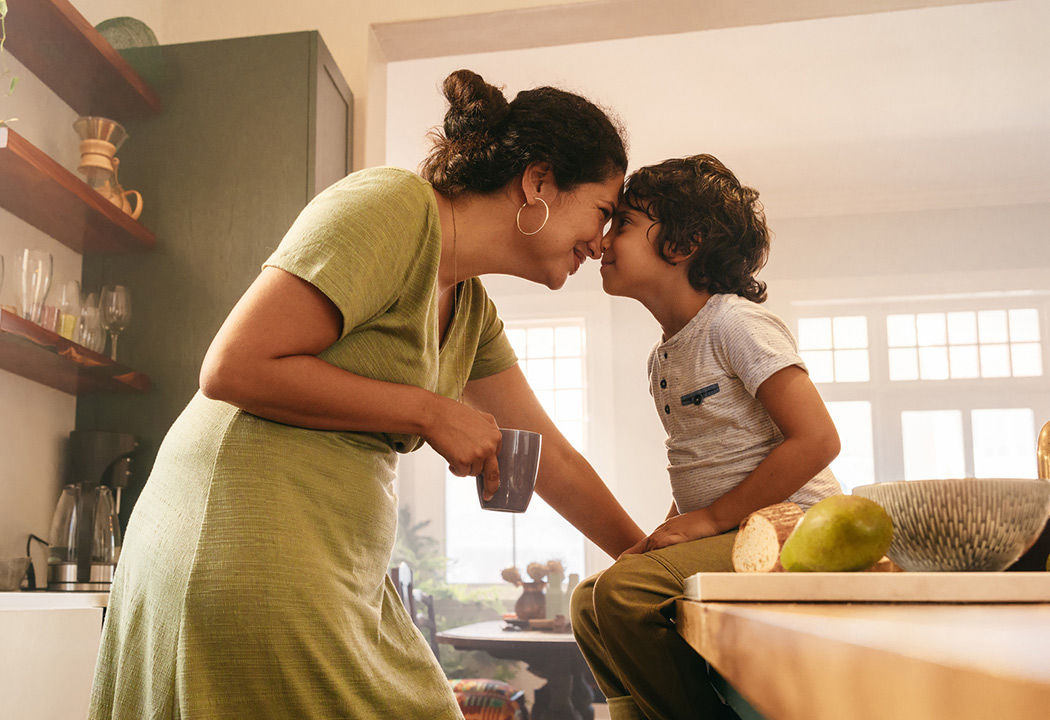 Mother and child in the kitchen.